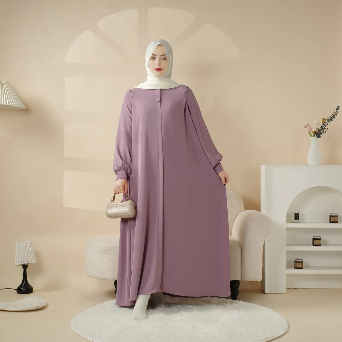 Macaron Color Shoulder Button Pullover Abaya (MA083) - Image 17
