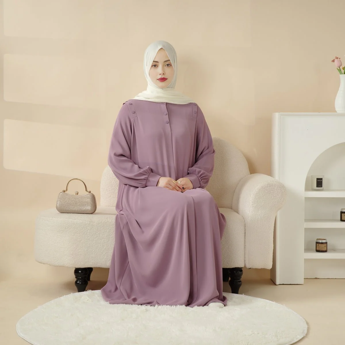Macaron Color Shoulder Button Pullover Abaya (MA083) - Image 18