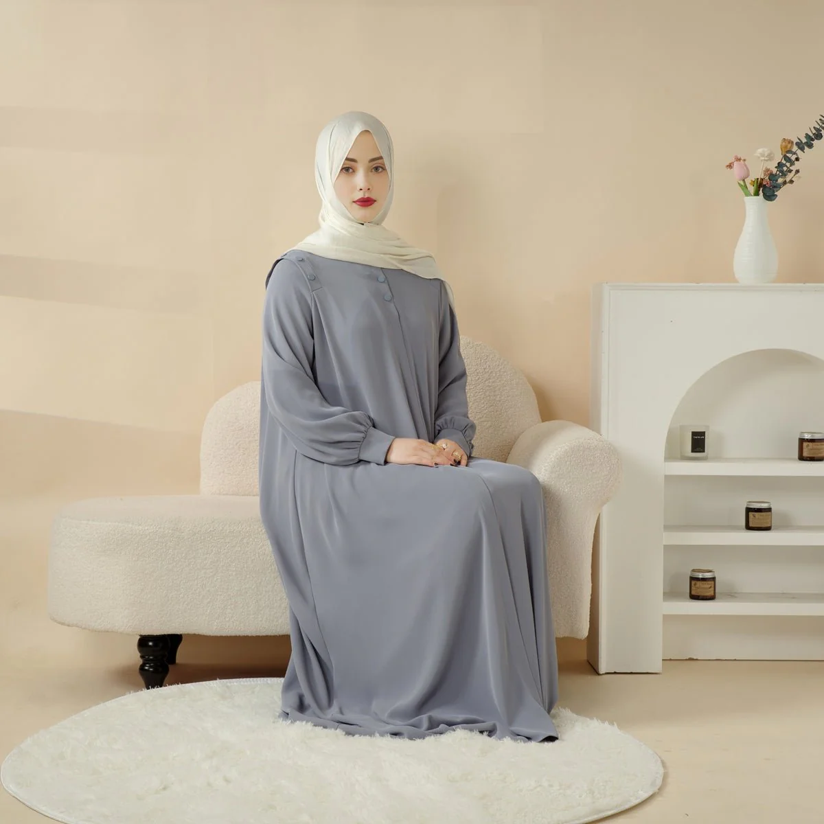 Macaron Color Shoulder Button Pullover Abaya (MA083) - Image 20