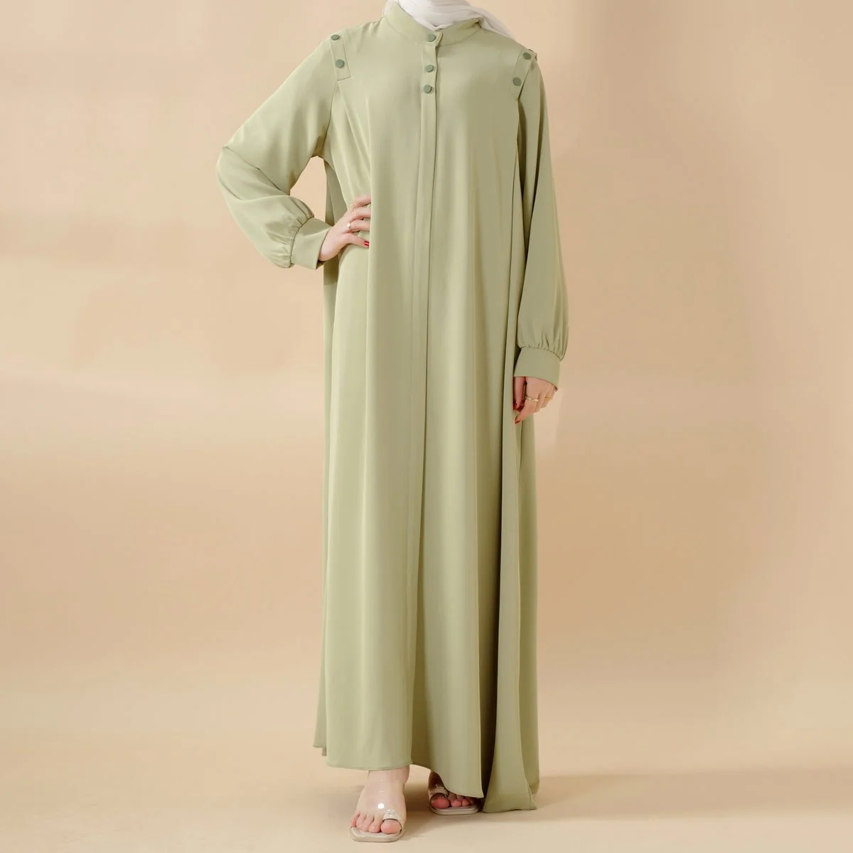 Macaron Color Shoulder Button Pullover Abaya (MA083) - Image 3
