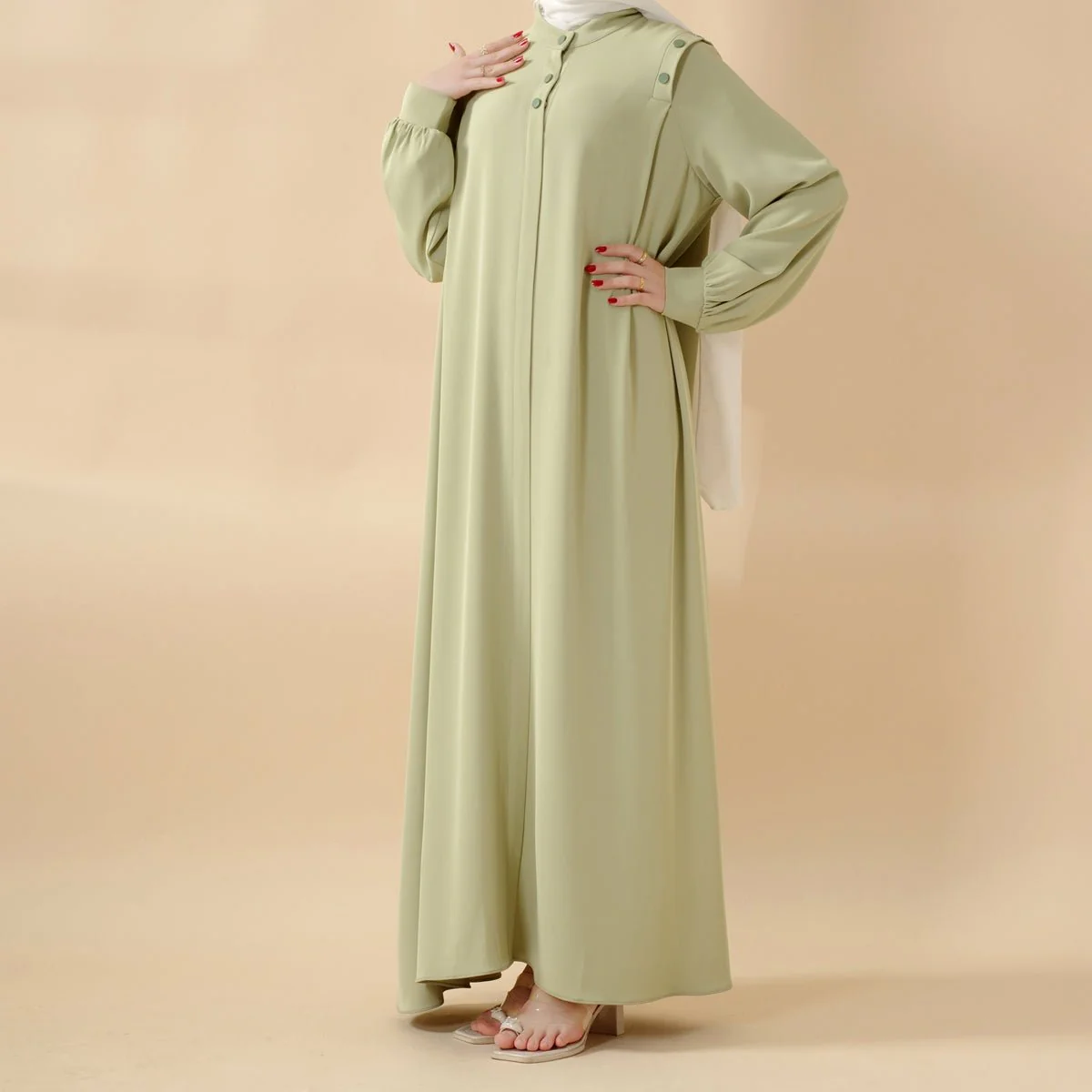 Macaron Color Shoulder Button Pullover Abaya (MA083) - Image 5