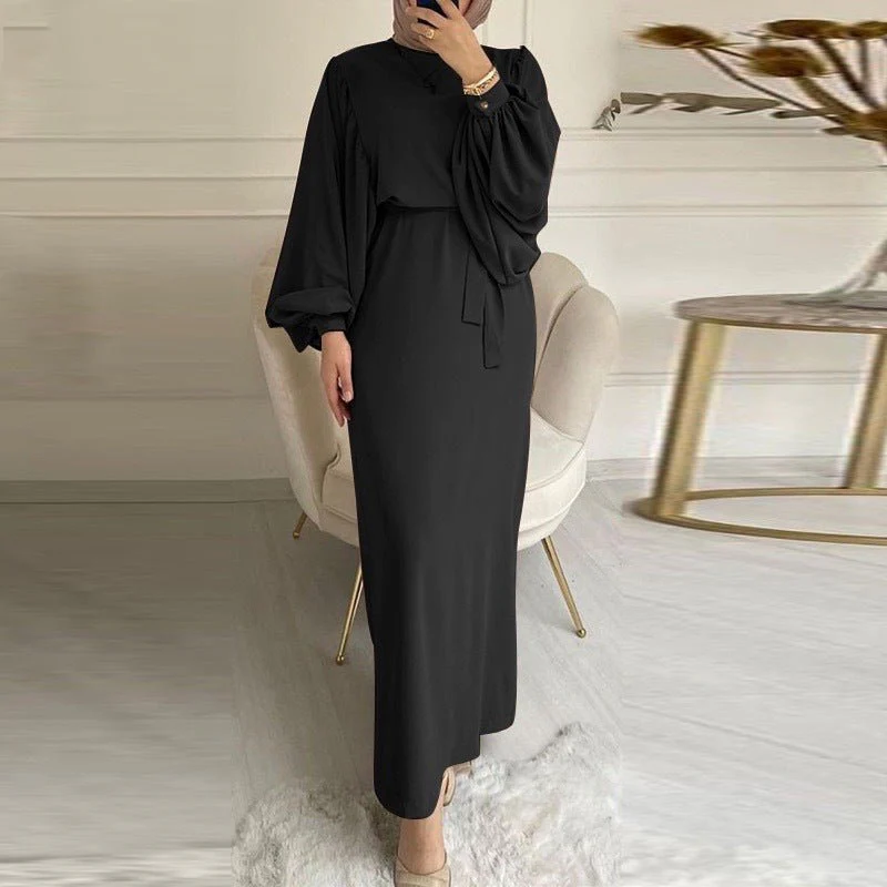 Solid Color Elegant Bubble Sleeve Abaya (MA092) - Image 2