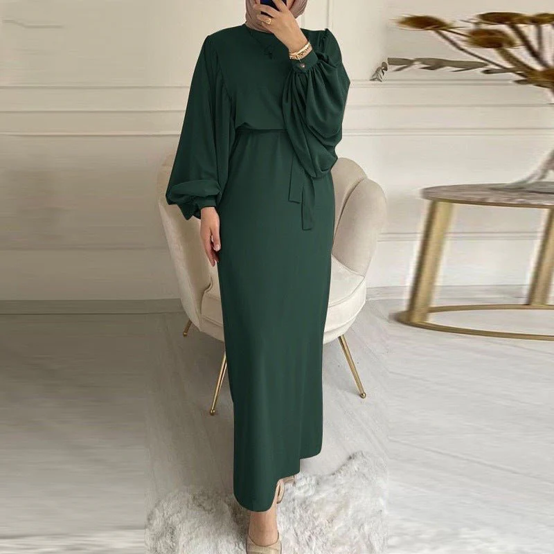 Solid Color Elegant Bubble Sleeve Abaya (MA092) - Image 3