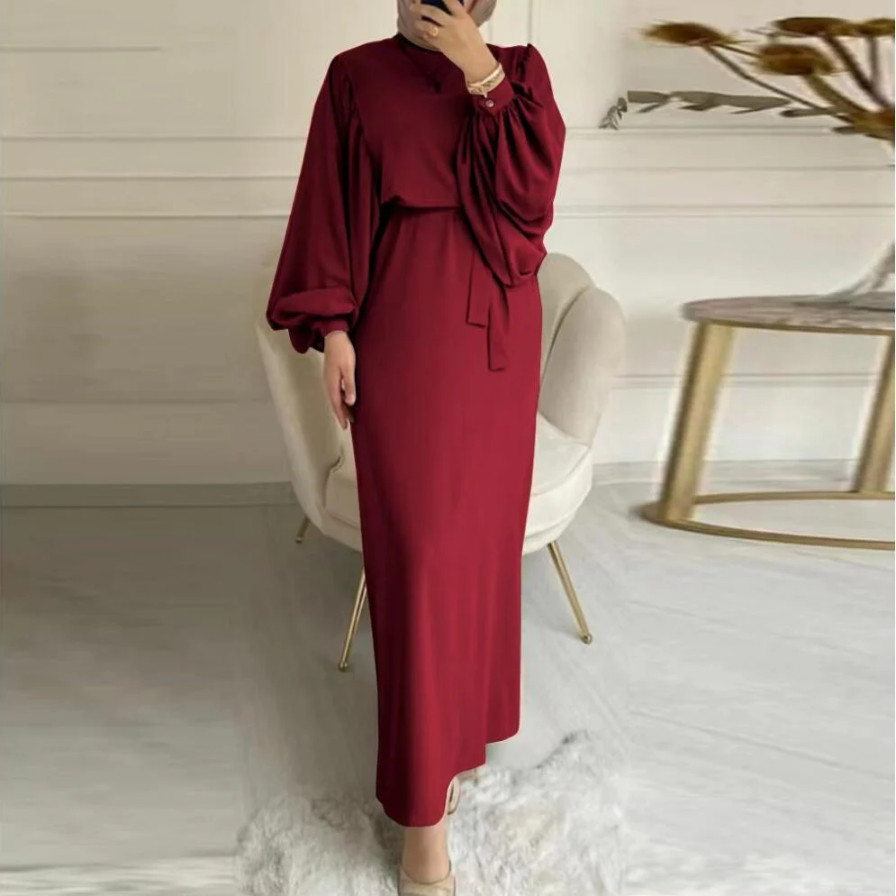 Solid Color Elegant Bubble Sleeve Abaya (MA092) - Image 4