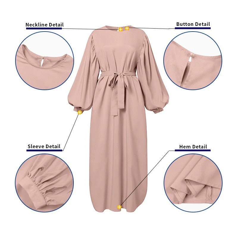 Solid Color Elegant Bubble Sleeve Abaya (MA092) - Image 5