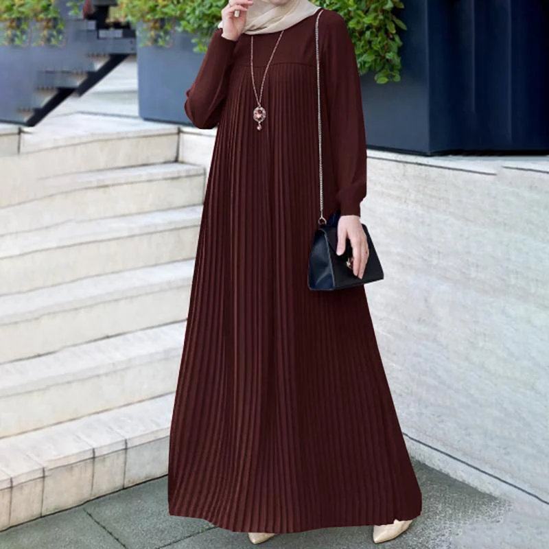 Simple Solid Color Pleated Abaya (MA094) - Image 3
