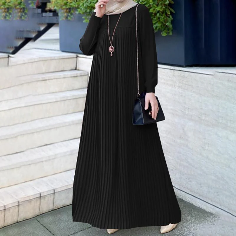 Simple Solid Color Pleated Abaya (MA094) - Image 5