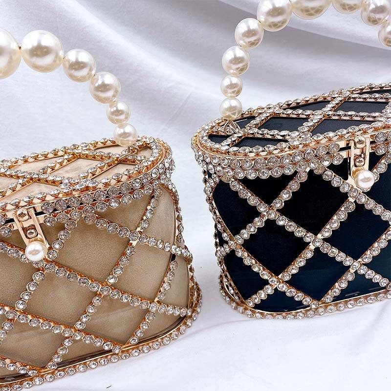 MAC022 Stylish Pearl Diagonal Span Basket Bag - Image 2