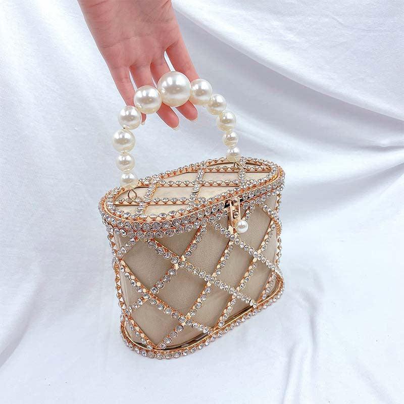 MAC022 Stylish Pearl Diagonal Span Basket Bag - Image 5