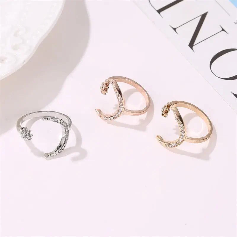 MAC035 Cubic Zirconia Moon and Star Open Band Ring - Image 3