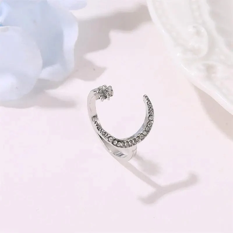 MAC035 Cubic Zirconia Moon and Star Open Band Ring - Image 4