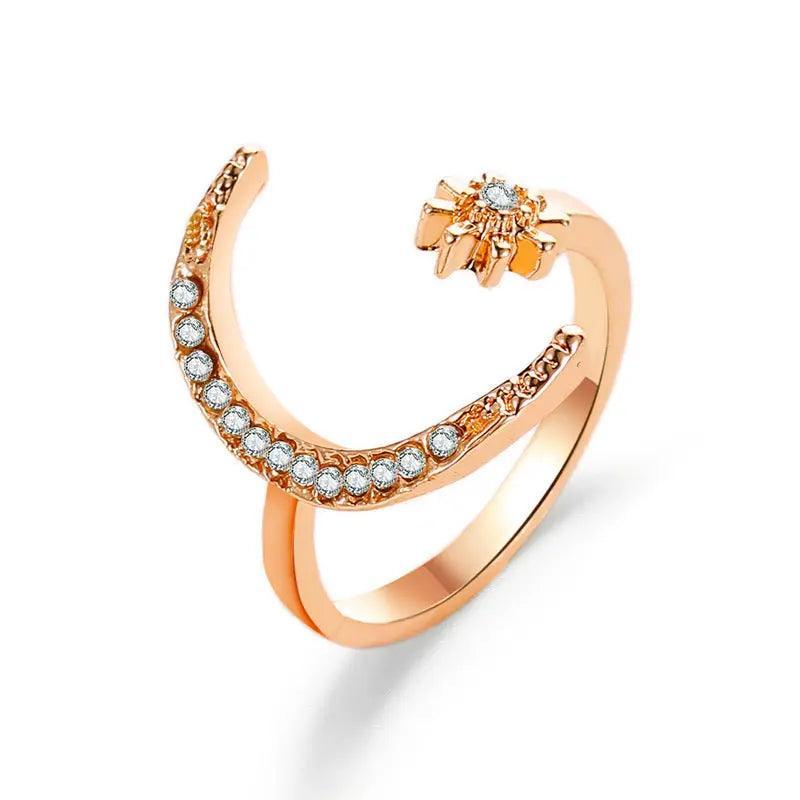 MAC035 Cubic Zirconia Moon and Star Open Band Ring - Image 6