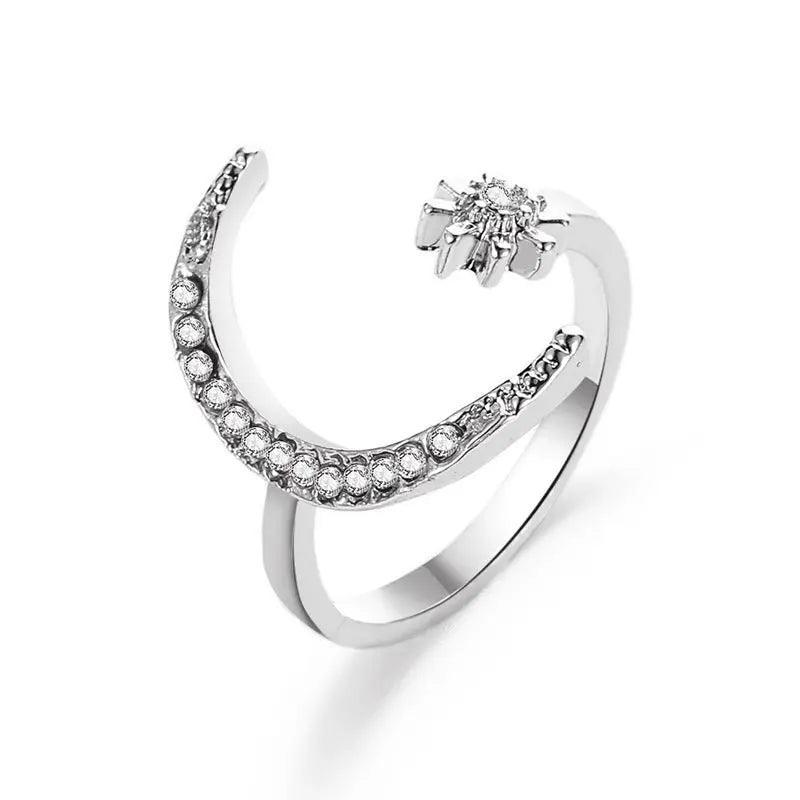 MAC035 Cubic Zirconia Moon and Star Open Band Ring - Image 7