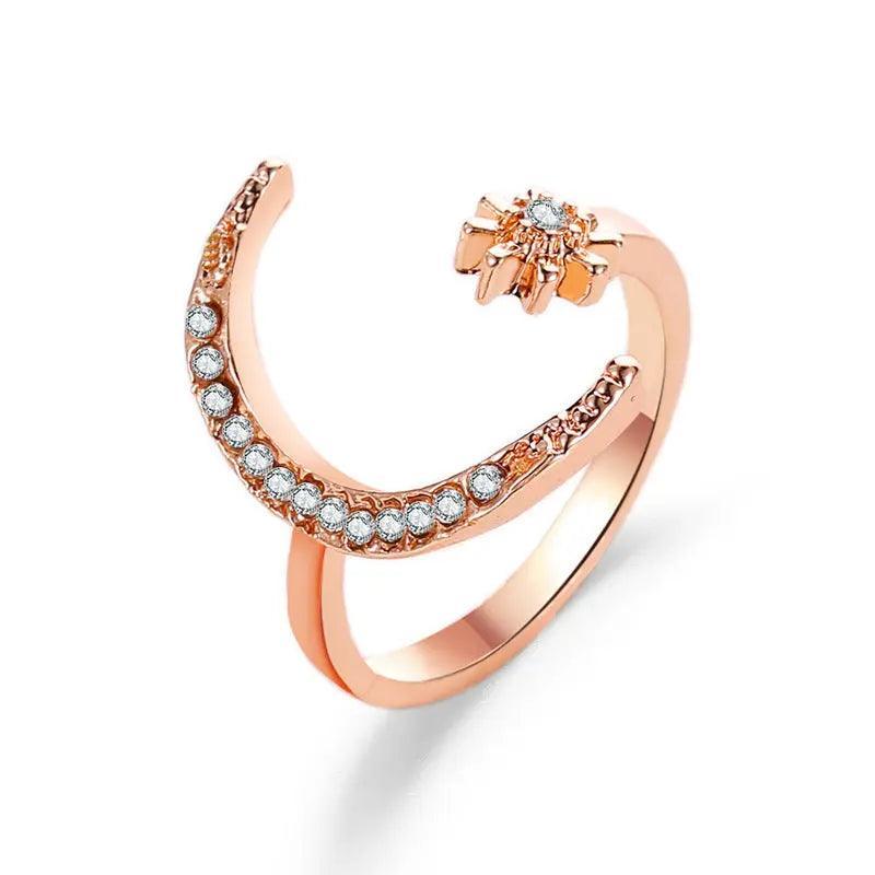 MAC035 Cubic Zirconia Moon and Star Open Band Ring - Image 8
