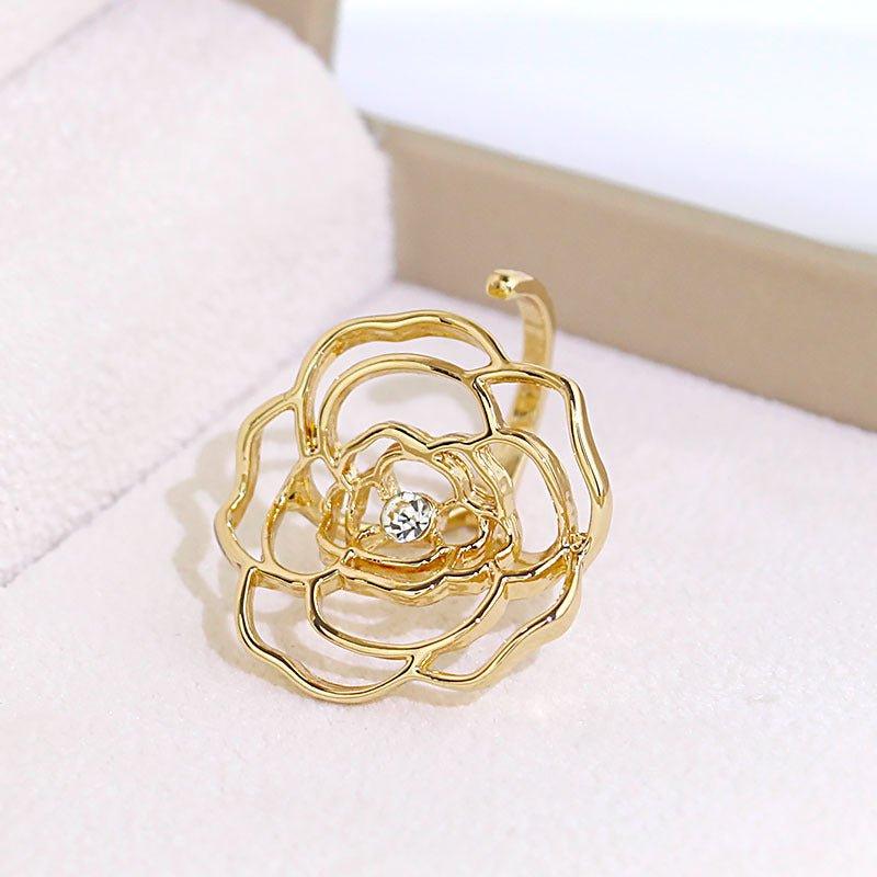 MAC046 Adjustable Hollow Camellia Diamond Ring - Image 2