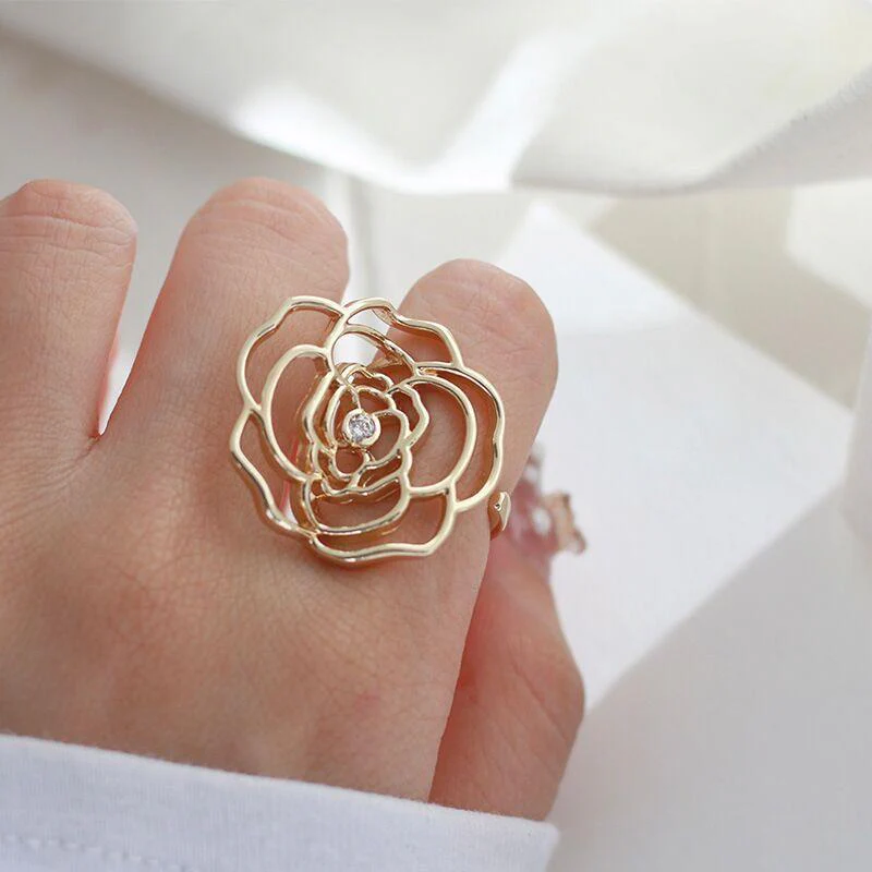 MAC046 Adjustable Hollow Camellia Diamond Ring - Image 4