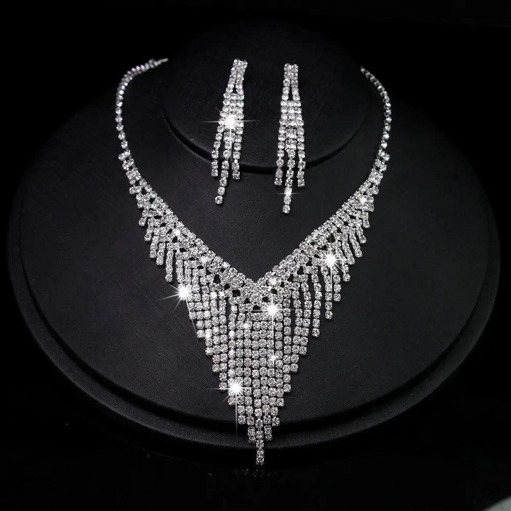 MAC047 Rhinestone Crystal angle Earring Fringe Chain Necklaces Sets - Image 2