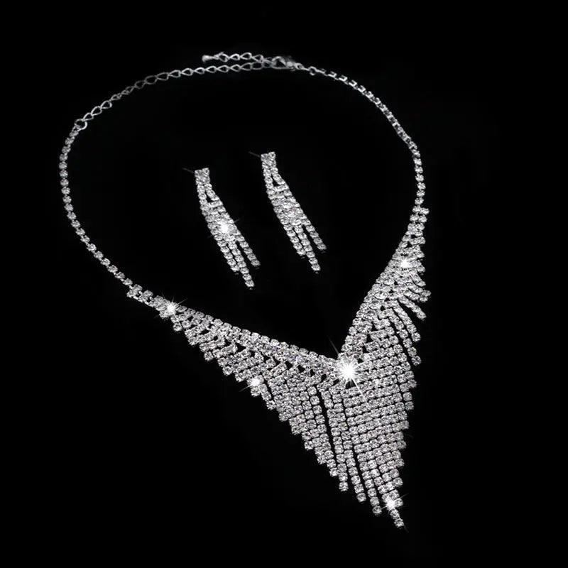 MAC047 Rhinestone Crystal angle Earring Fringe Chain Necklaces Sets - Image 3