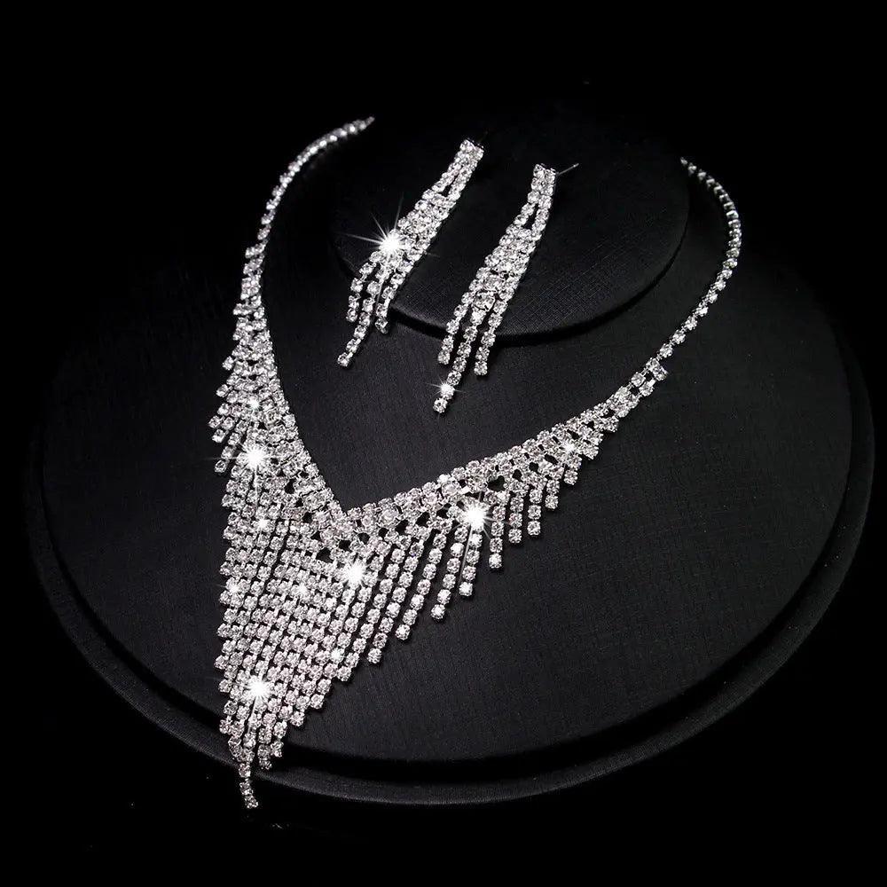 MAC047 Rhinestone Crystal angle Earring Fringe Chain Necklaces Sets - Image 4