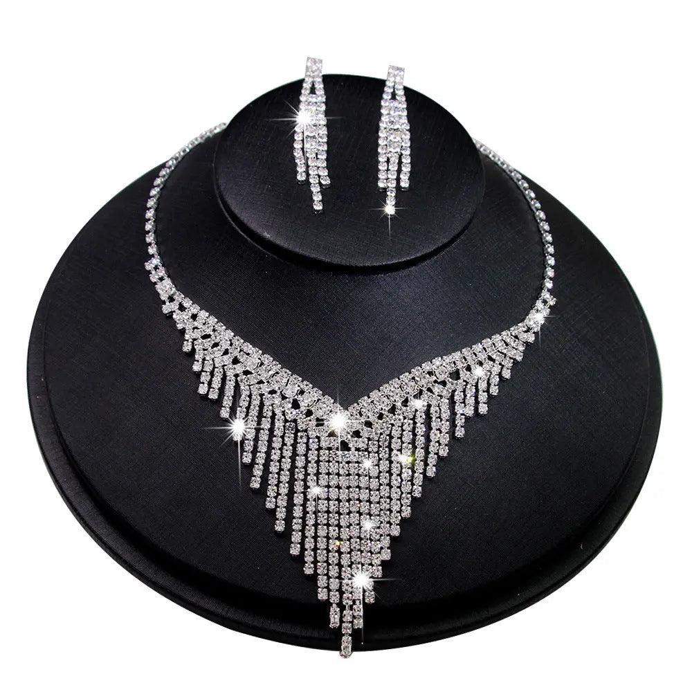 MAC047 Rhinestone Crystal angle Earring Fringe Chain Necklaces Sets - Image 5