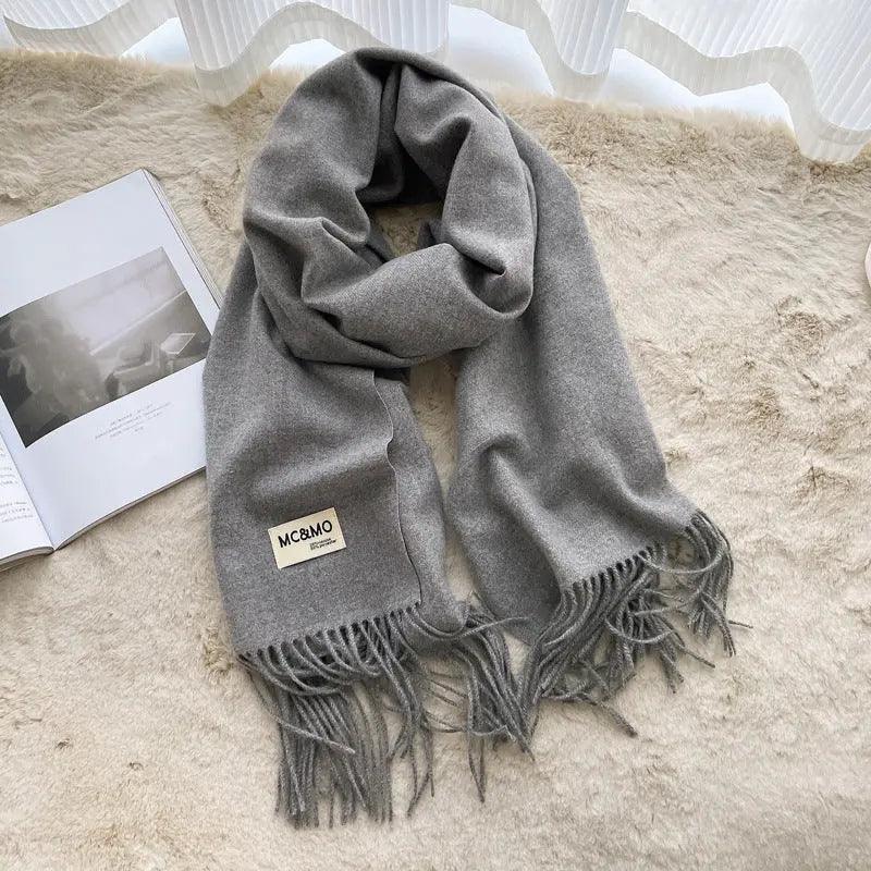 MAC049 Imitation Cashmere Solid Color Basic Tassel Scarf - Image 10
