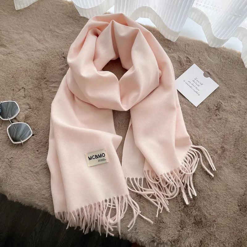 MAC049 Imitation Cashmere Solid Color Basic Tassel Scarf - Image 13