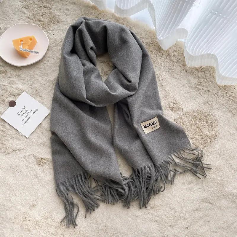MAC049 Imitation Cashmere Solid Color Basic Tassel Scarf - Image 14