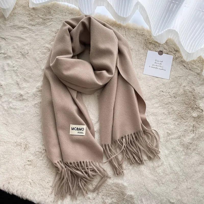 MAC049 Imitation Cashmere Solid Color Basic Tassel Scarf - Image 15