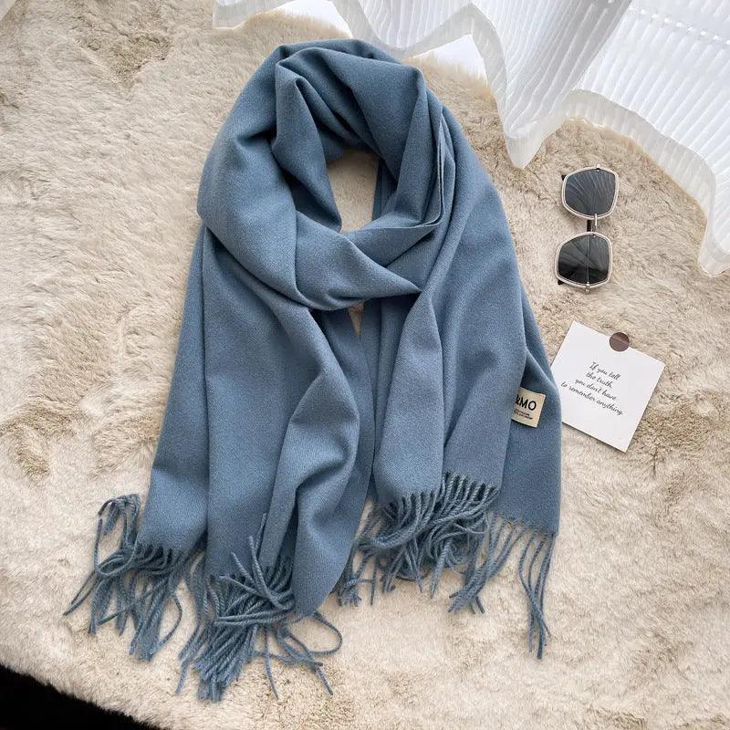 MAC049 Imitation Cashmere Solid Color Basic Tassel Scarf - Image 16