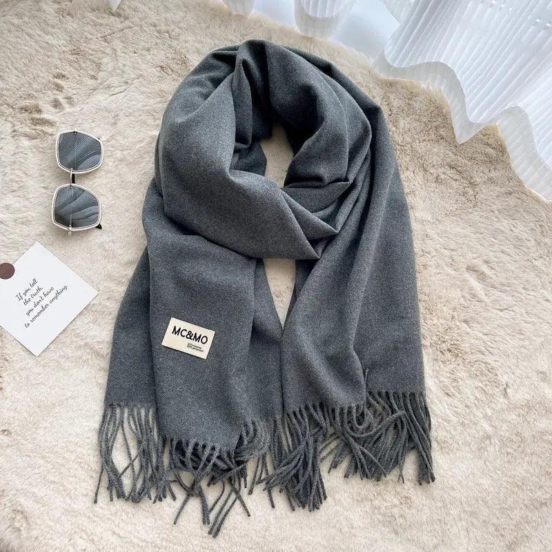 MAC049 Imitation Cashmere Solid Color Basic Tassel Scarf - Image 17