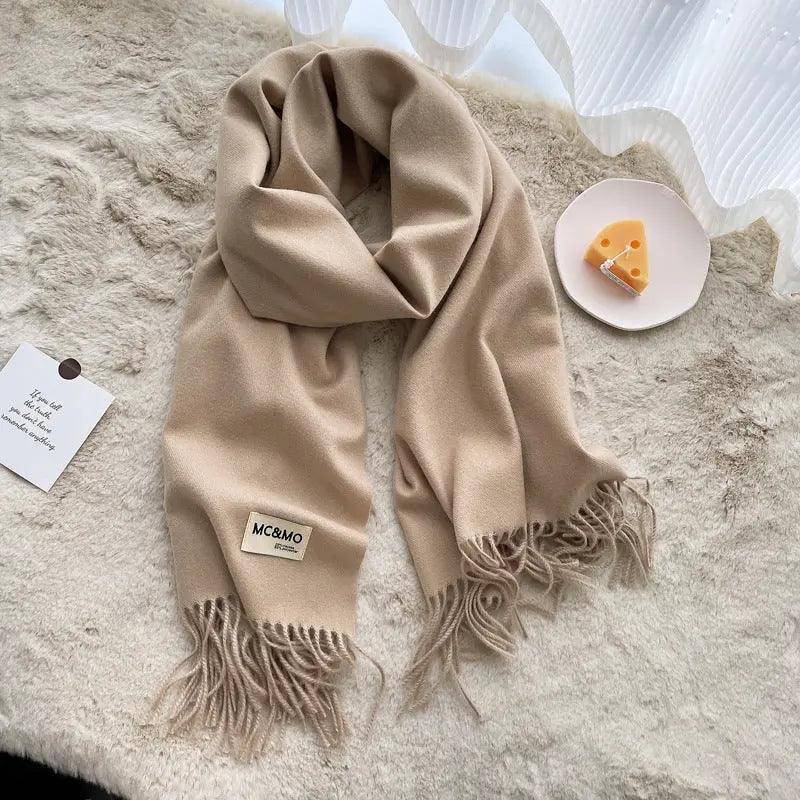 MAC049 Imitation Cashmere Solid Color Basic Tassel Scarf - Image 18