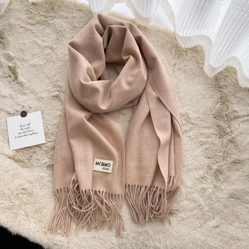 MAC049 Imitation Cashmere Solid Color Basic Tassel Scarf - Image 19
