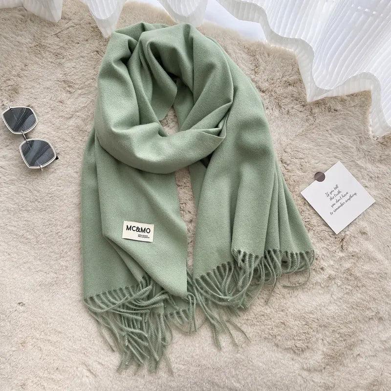 MAC049 Imitation Cashmere Solid Color Basic Tassel Scarf - Image 20