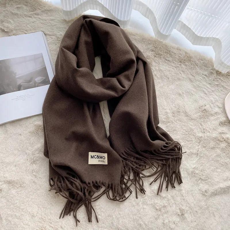 MAC049 Imitation Cashmere Solid Color Basic Tassel Scarf - Image 22