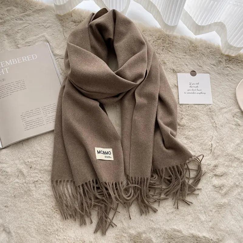 MAC049 Imitation Cashmere Solid Color Basic Tassel Scarf - Image 23