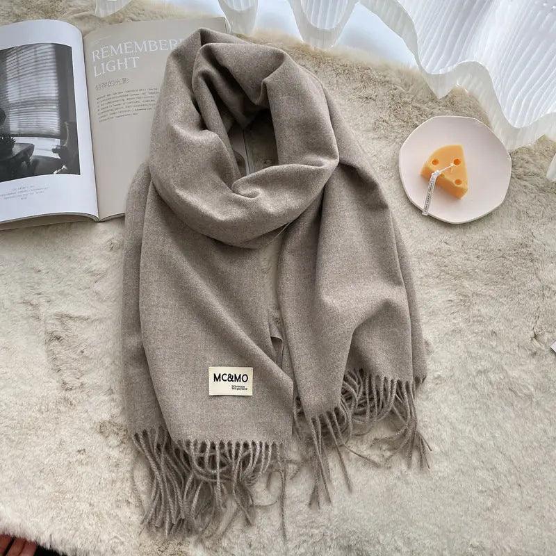 MAC049 Imitation Cashmere Solid Color Basic Tassel Scarf - Image 24