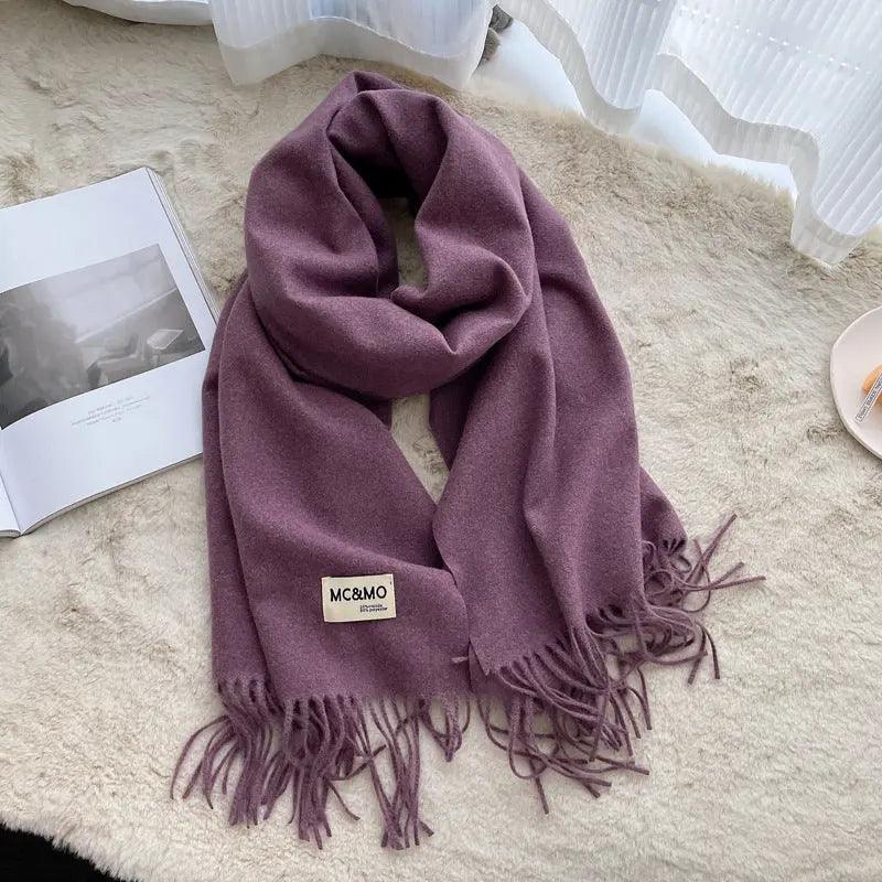 MAC049 Imitation Cashmere Solid Color Basic Tassel Scarf - Image 25