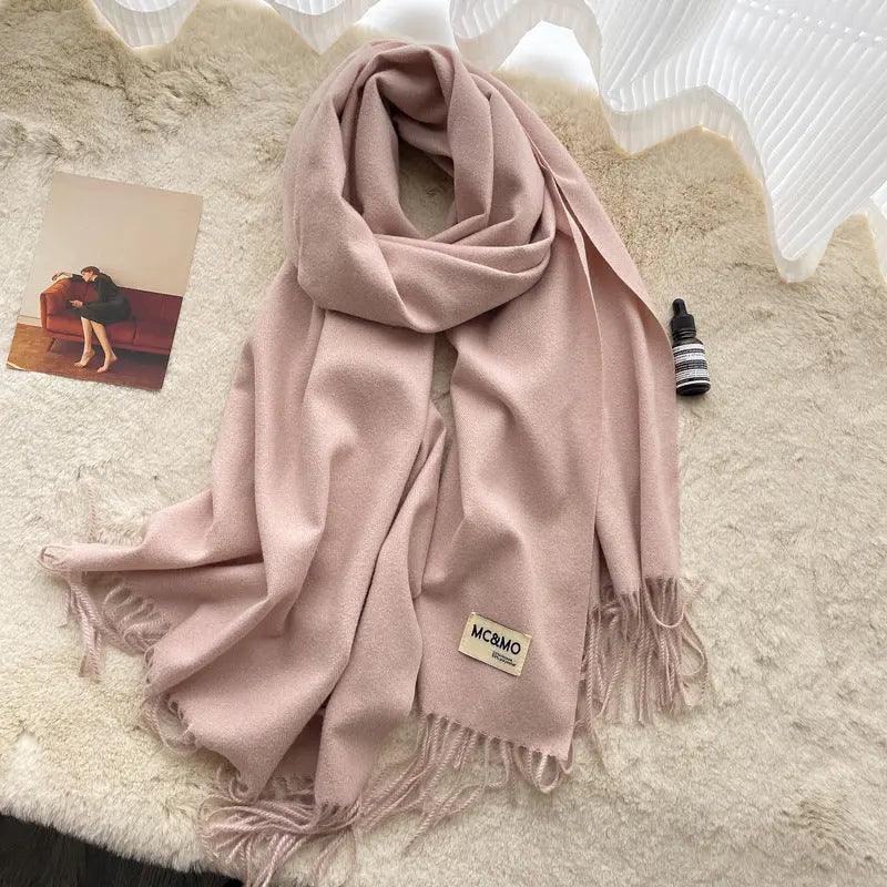 MAC049 Imitation Cashmere Solid Color Basic Tassel Scarf - Image 26
