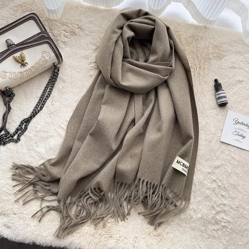 MAC049 Imitation Cashmere Solid Color Basic Tassel Scarf - Image 27