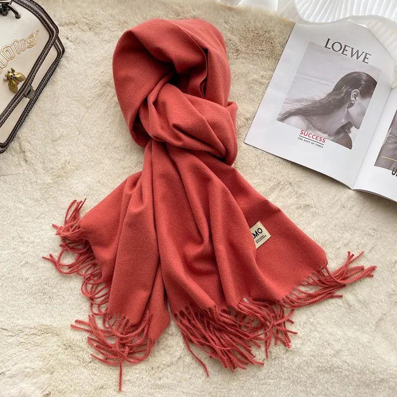 MAC049 Imitation Cashmere Solid Color Basic Tassel Scarf - Image 28