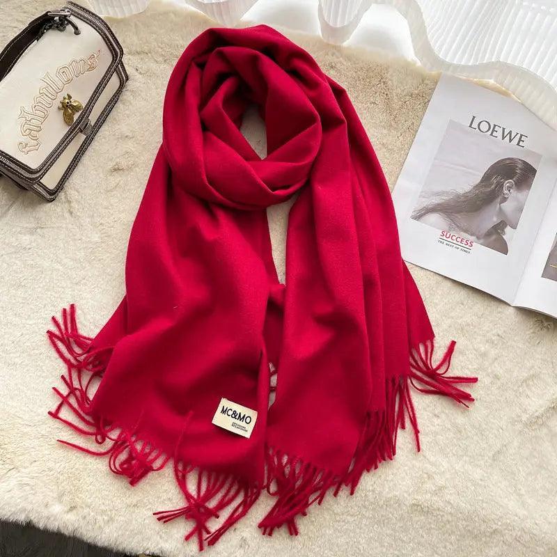MAC049 Imitation Cashmere Solid Color Basic Tassel Scarf - Image 29