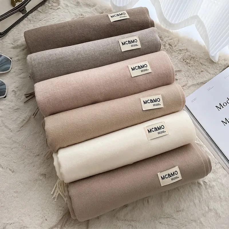 MAC049 Imitation Cashmere Solid Color Basic Tassel Scarf - Image 3