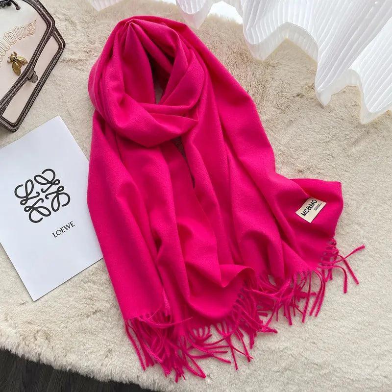MAC049 Imitation Cashmere Solid Color Basic Tassel Scarf - Image 30