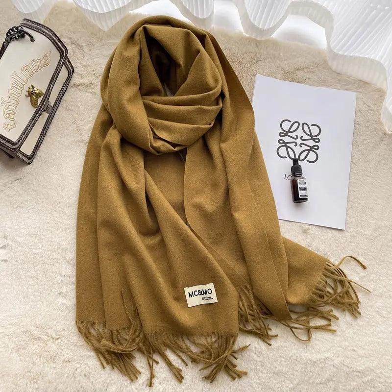 MAC049 Imitation Cashmere Solid Color Basic Tassel Scarf - Image 31