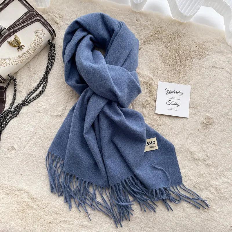 MAC049 Imitation Cashmere Solid Color Basic Tassel Scarf - Image 32