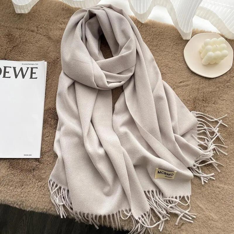 MAC049 Imitation Cashmere Solid Color Basic Tassel Scarf - Image 33