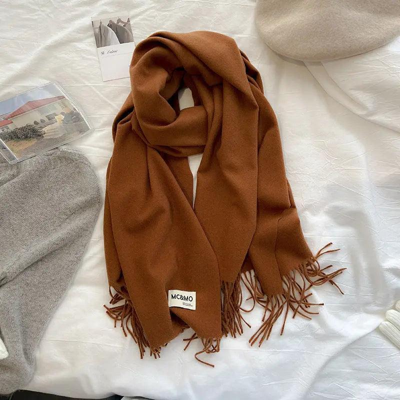 MAC049 Imitation Cashmere Solid Color Basic Tassel Scarf - Image 35