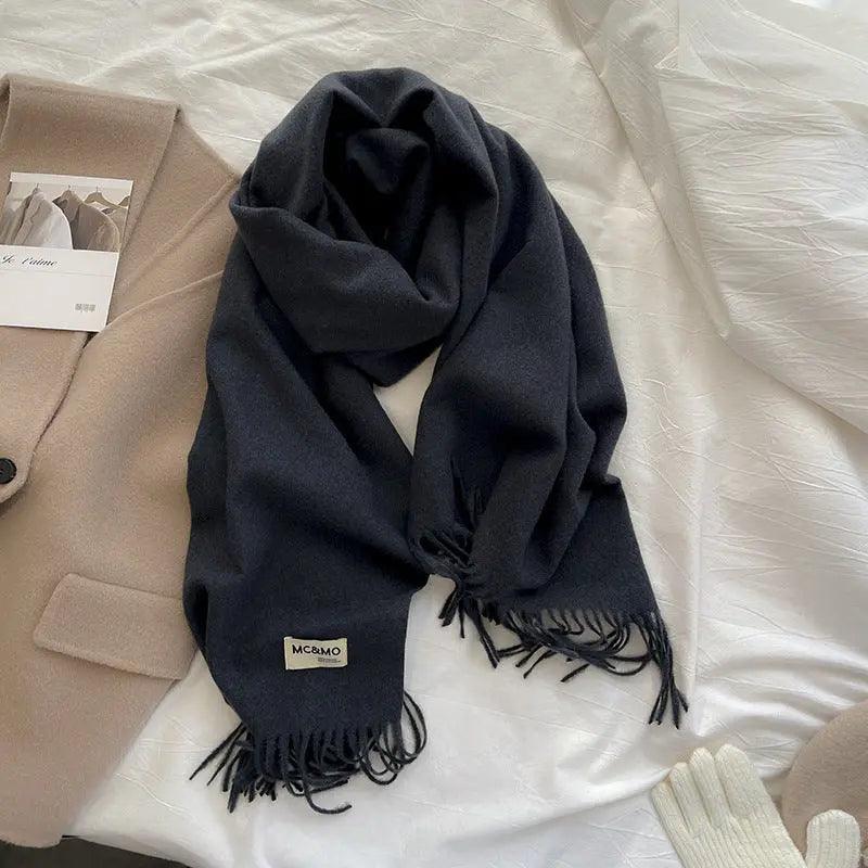 MAC049 Imitation Cashmere Solid Color Basic Tassel Scarf - Image 36