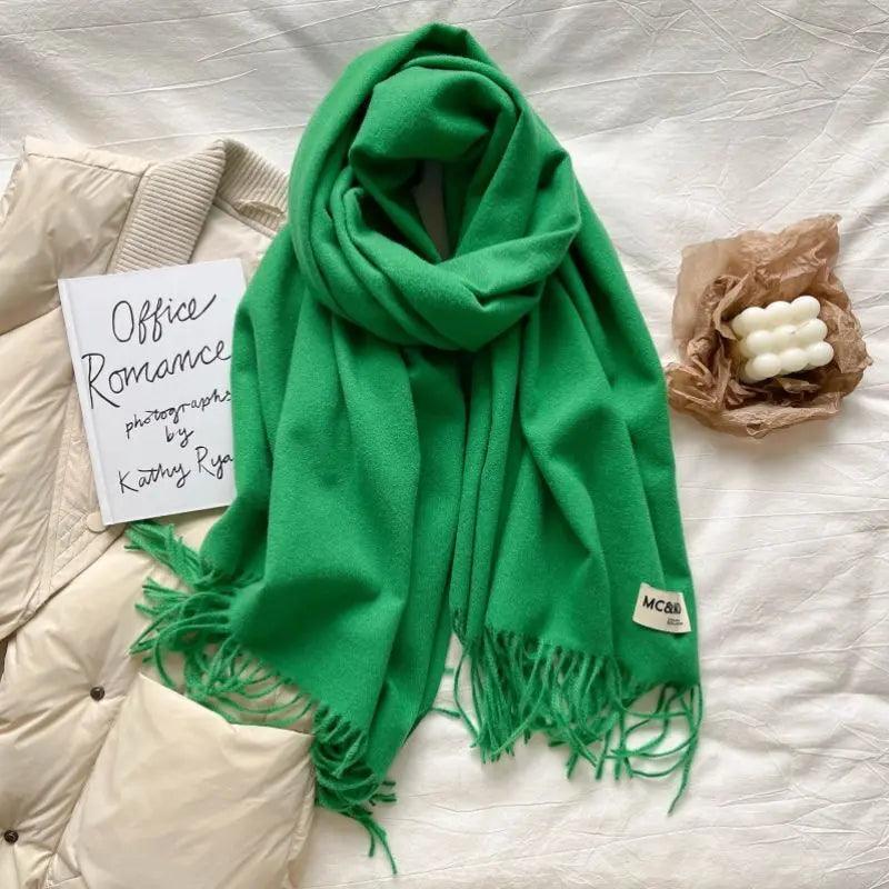MAC049 Imitation Cashmere Solid Color Basic Tassel Scarf - Image 39