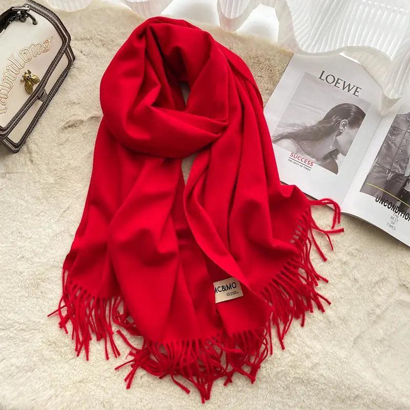 MAC049 Imitation Cashmere Solid Color Basic Tassel Scarf - Image 6